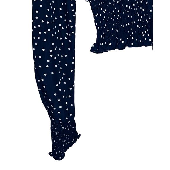 Princess Polly Womens Blouse Size 8 Blue Long Sleeve Ruffle Polka Dot Pullover - Picture 7 of 10